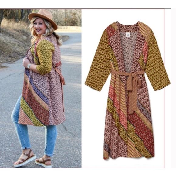 CAbi Poet Jacket Kimono Belted Bold Boho Patchwork Topper Cardigan Multicolor L - Picture 7 of 8